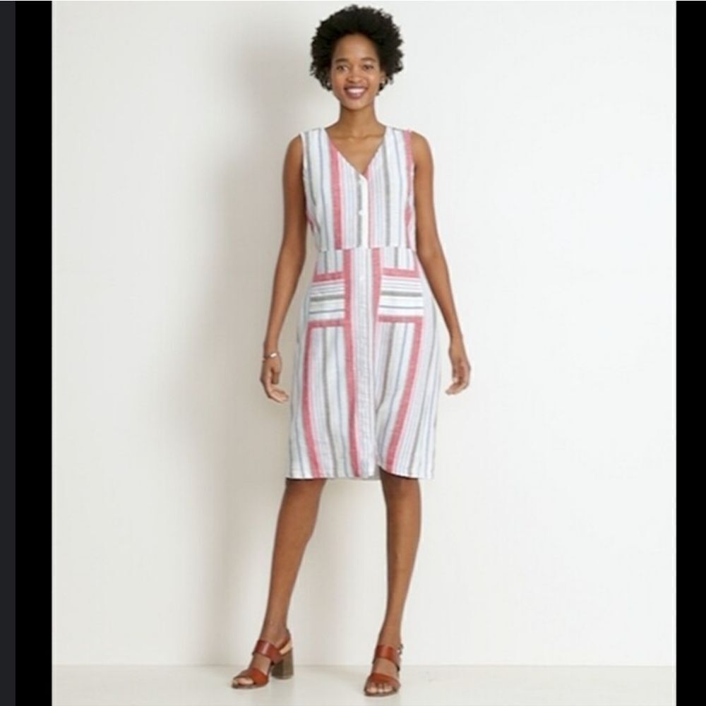 Linen Striped Sleeveless Button Down Sun Dress